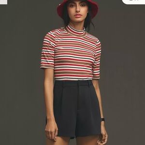 NWOT Maeve Anthropologie mock neck half sleeve striped shirt top